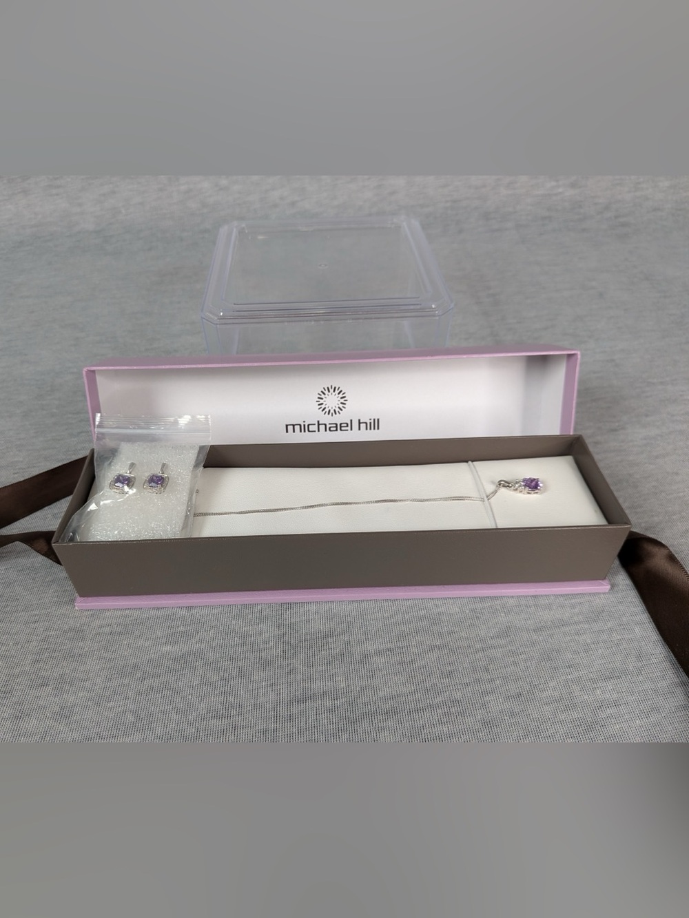 Michael Hill Amethyst-Style Pendant Sterling Silver Necklace & Earrings Set